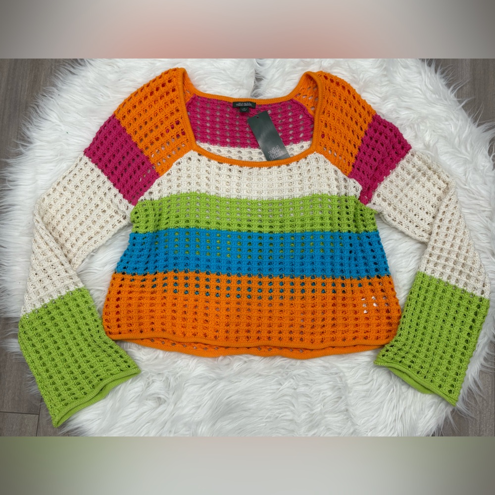 🆕 Wild Fable Pink and Orange Crochet Sweater Size M